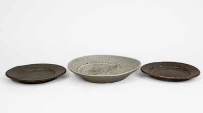 Three Glazed North Carolina Stoneware Plates, late 19th century or early 20th century