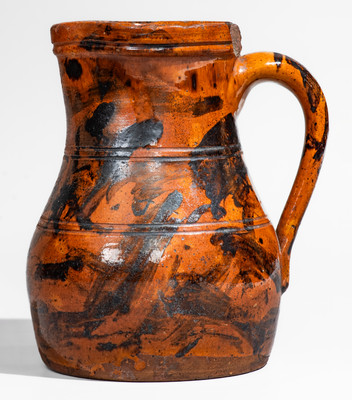 Outstanding Eastern Tennessee Redware Pitcher w/ Manganese Slash Decoration