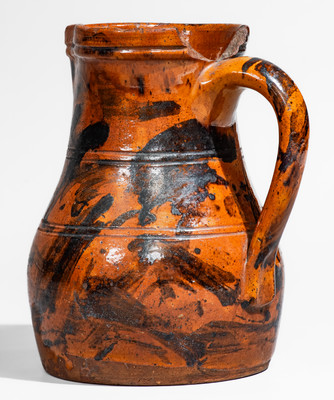 Outstanding Eastern Tennessee Redware Pitcher w/ Manganese Slash Decoration