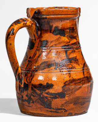 Outstanding Eastern Tennessee Redware Pitcher w/ Manganese Slash Decoration