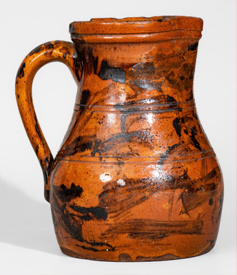 Outstanding Eastern Tennessee Redware Pitcher w/ Manganese Slash Decoration