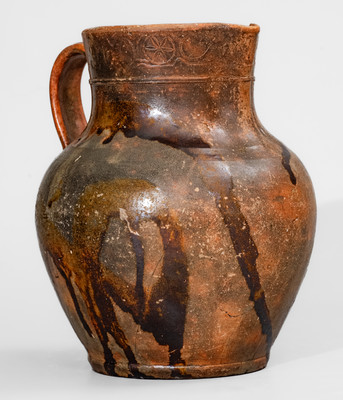 Extremely Rare C A HAUN & CO Redware Pitcher, Christopher Alexander Haun, Greene County, TN