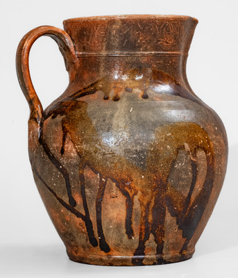 Extremely Rare C A HAUN & CO Redware Pitcher, Christopher Alexander Haun, Greene County, TN