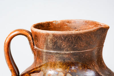 Extremely Rare C A HAUN & CO Redware Pitcher, Christopher Alexander Haun, Greene County, TN