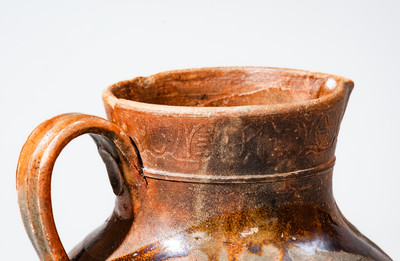 Extremely Rare C A HAUN & CO Redware Pitcher, Christopher Alexander Haun, Greene County, TN