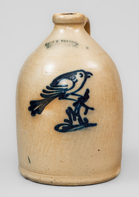 J. & E. NORTON. / BENNINGTON VT Stoneware Jug w/ Cobalt Bird on Stump