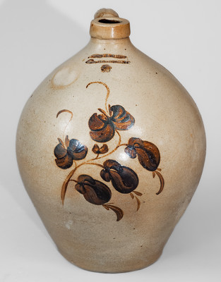NORTON & FENTON / East Bennington, Vt. Stoneware Jug w/ Elaborate Ochre Decoration, c1844-47