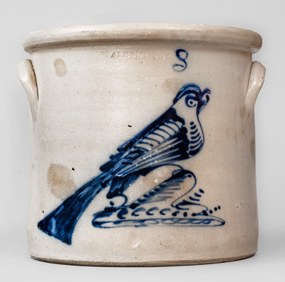 Three-Gallon ALBANY NY Stoneware Bird Crock, c1860