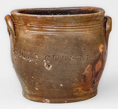 Rare PAUL CUSHMAN Stoneware Jar w/ Incised Floral Decoration, circa 1810