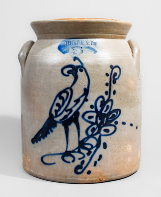 Scarce ITHACA, N.Y. Two-Gallon Stoneware Bird Jar