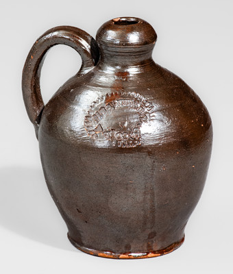 Extremely Rare and Important MRS. HEART & CO / PA Small-Sized Redware Jug, Kate Heart, Chambersburg