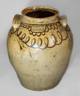 Rare and Fine TRAPP & CHANDLER, Edgefield Dist, SC Six-Gallon Stoneware Jar w/ Elaborate Iron Slip