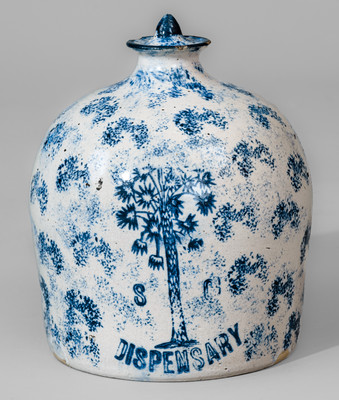 Exceedingly Rare Stoneware South Carolina Dispensary Bank w/ Sponged Cobalt Decoration