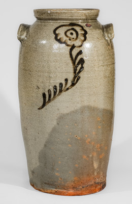 Rare attrib. Thomas Chandler, Edgefield District, SC Stoneware Churn w/ Iron-Slip Floral Decoration