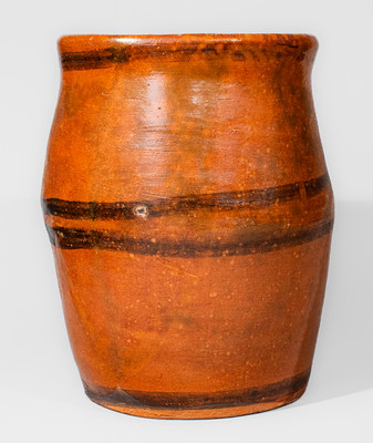 Rare Large-Sized Redware Jar w/ Manganese Slip Decoration, attrib. Elijah Cornell, Ithaca, NY