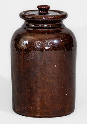 Large-Sized JOHN BELL / WAYNESBORO Lidded Redware Canning Jar