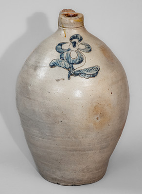 NY State Stoneware Jug w/ Incised Floral Decoration, probably George Lent, first quarter 19th century