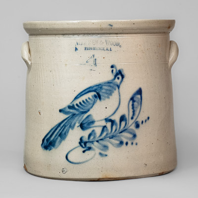 Providence, RI Stoneware Crock w/ Cobalt Bird, Fort Edward, NY origin