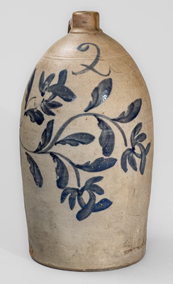 Beaver, PA Stoneware Jug w/ Elaborate Cobalt Floral Decoration, c1860