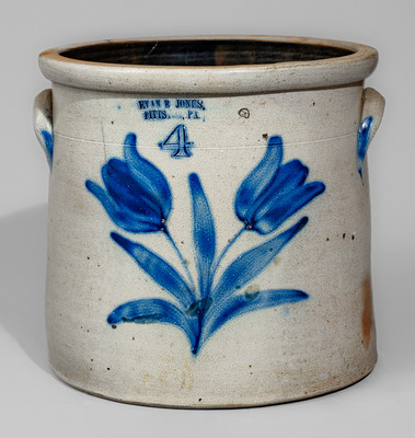 EVAN R. JONES. / PITTSTON, PA Four-Gallon Stoneware Crock, c1875