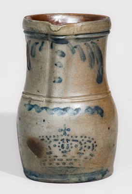 Rare Half-Gallon Western Pennsylvania Stoneware Pitcher w/ Stenciled Crown Motif