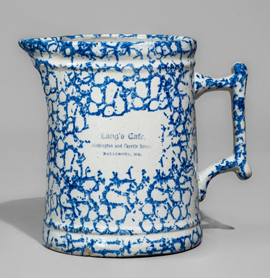 Unusual Spongeware Pitcher w/ Baltimore Advertising: 