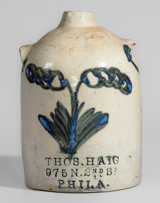 Rare THOS. HAIG / 975 N. 2ND ST. / PHILA Cobalt-Decorated Stoneware Chicken Waterer