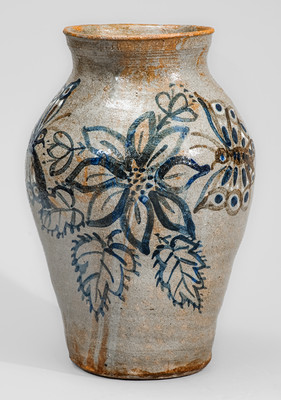 Exceptional Stoneware Vase w/ Elaborate Multi-Colored-Slip Butterflies and Flowers Decoration, attrib. Arie Meaders