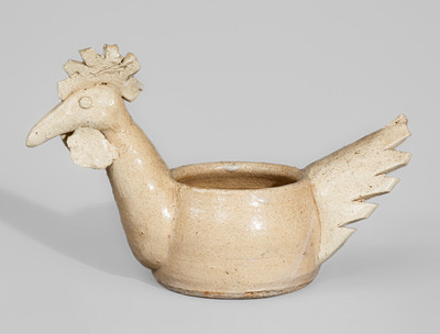 Glazed Stoneware Rooster Bowl, probably Arie Meaders, Cleveland, GA, c1956-69