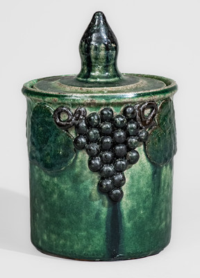 Meaders Family Stoneware Lidded Jar w/ Grapes Motif, Cheever, Arie, or Lanier Meaders, c1960s