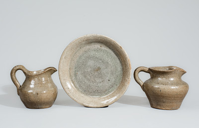 Three Alkaline-Glazed Stoneware Articles, probably Arie or Cheever Meaders, Cleveland, GA, c1950s-60s