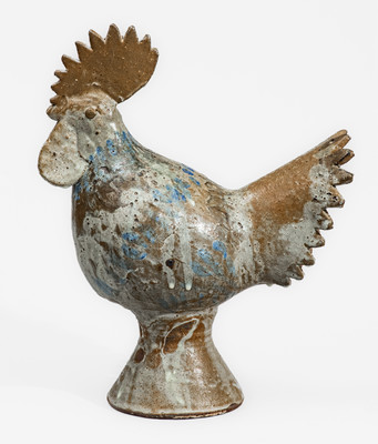 Rare AM (Arie Meaders) Stoneware Rooster w/ Blue Slip Decoration, circa 1956-69