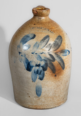 H.B. PFALTZGRAFF / YORK, PA Stoneware Jug w/ Cobalt Floral Decoration