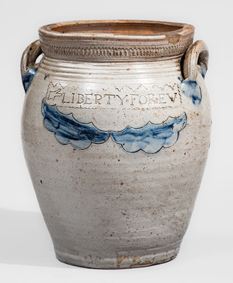 Rare and Fine LIBERTY FOREVER Stoneware Jar, Thomas Warne / Joshua Letts, South Amboy, NJ