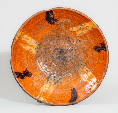 Alamance Co, North Carolina Redware Dish w/ Two-Color Slip Decoration, c1820-50