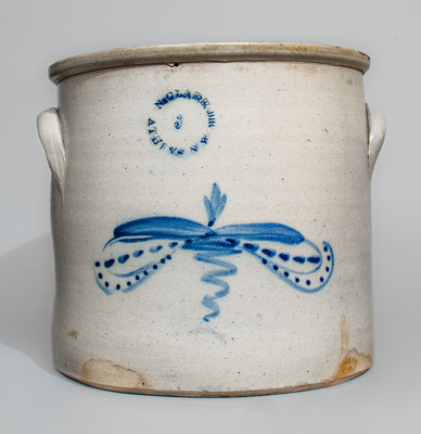 N CLARK JR / ATHENS NY Two-Gallon Stoneware Crock w/ Cobalt Foliate Decoration