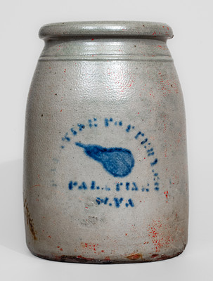 PALATINE POTTERY CO. / W. VA Stoneware Canning Jar w/ Stenciled Cobalt Pear Motif