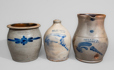 Three Pieces of Williamsport, Pennsylvania Stoneware, circa 1875-80