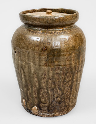 J.W.S. & CO. / PINE HOUSE, S C Alkaline-Glazed Stoneware Jar w/ Lid, c1860
