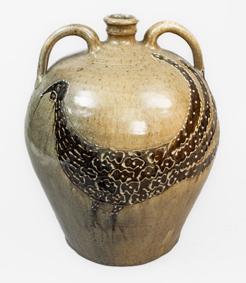 Stephen Ferrell (FERRELL / 1993) Double-Handled Jug w/ Two-Color-Slip Chicken Decoration