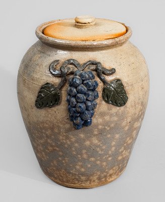 Glazed Stoneware Jar w/ Applied Grapes Motif, attrib. Arie Meaders, Cleveland, GA, circa 1960s