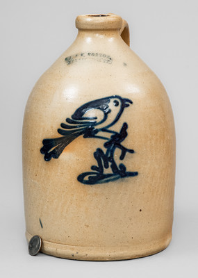 J. & E. NORTON. / BENNINGTON VT Stoneware Jug w/ Cobalt Bird on Stump