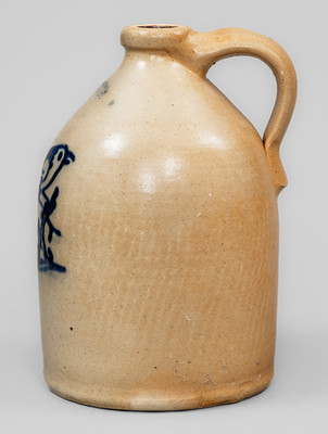 J. & E. NORTON. / BENNINGTON VT Stoneware Jug w/ Cobalt Bird on Stump
