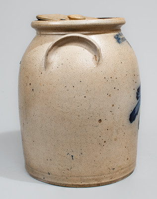 J. NORTON & CO / BENNINGTON VT Lidded Stoneware Bird Jar, circa 1860