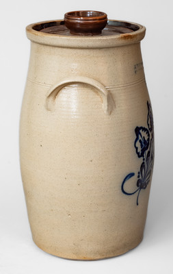 J. NORTON & CO: / BENNINGTON VT Four-Gallon Stoneware Churn w/ Cobalt Leaf Design