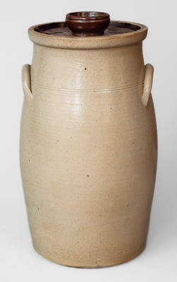 J. NORTON & CO: / BENNINGTON VT Four-Gallon Stoneware Churn w/ Cobalt Leaf Design