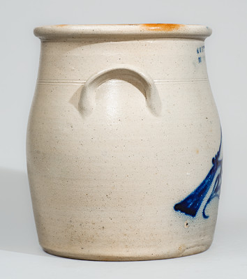 E & L P NORTON / BENNINGTON, VT Stoneware Jar w/ Cobalt Bird Decoration, c1870