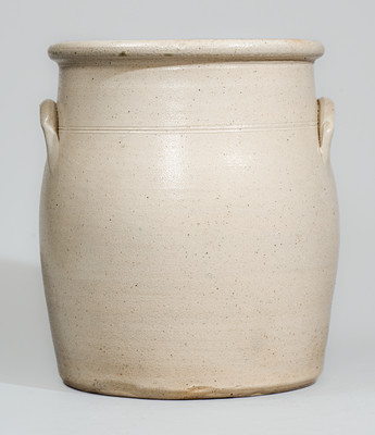 E & L P NORTON / BENNINGTON, VT Stoneware Jar w/ Cobalt Bird Decoration, c1870