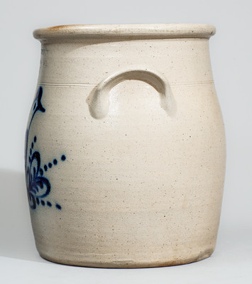 E & L P NORTON / BENNINGTON, VT Stoneware Jar w/ Cobalt Bird Decoration, c1870