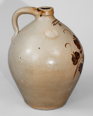 NORTON & FENTON / East Bennington, Vt. Stoneware Jug w/ Elaborate Ochre Decoration, c1844-47